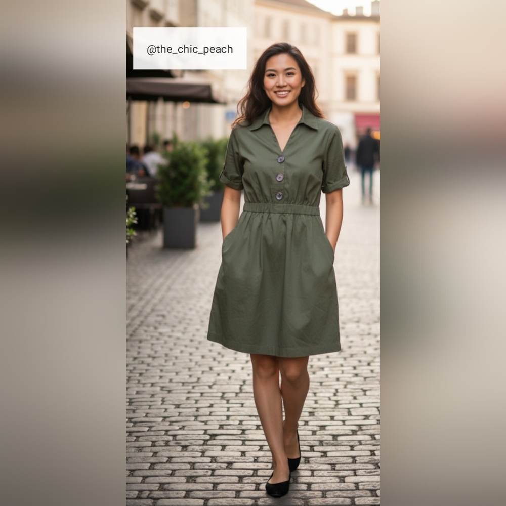 Robbie Bee Olive Green Utility Dress 🌿
